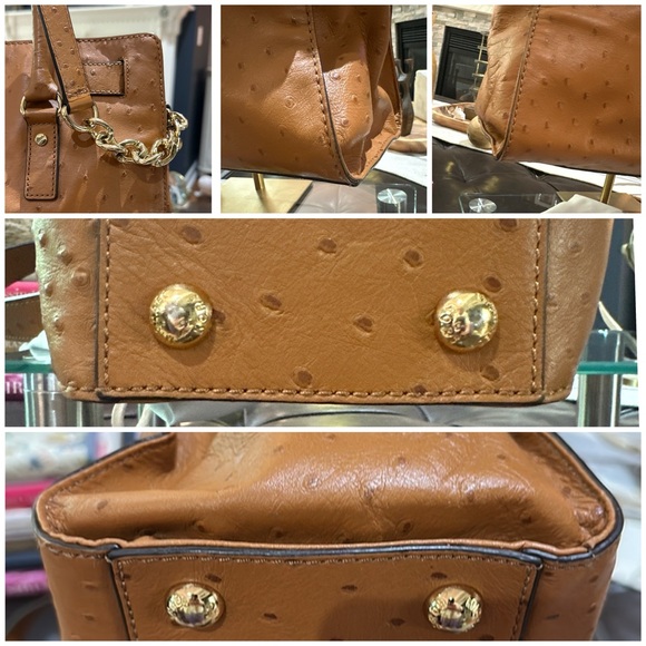 Authentic Michael Kors Large Hamilton Ostrich Embossed Leather Shoulder Satchel - Picture 6 of 16